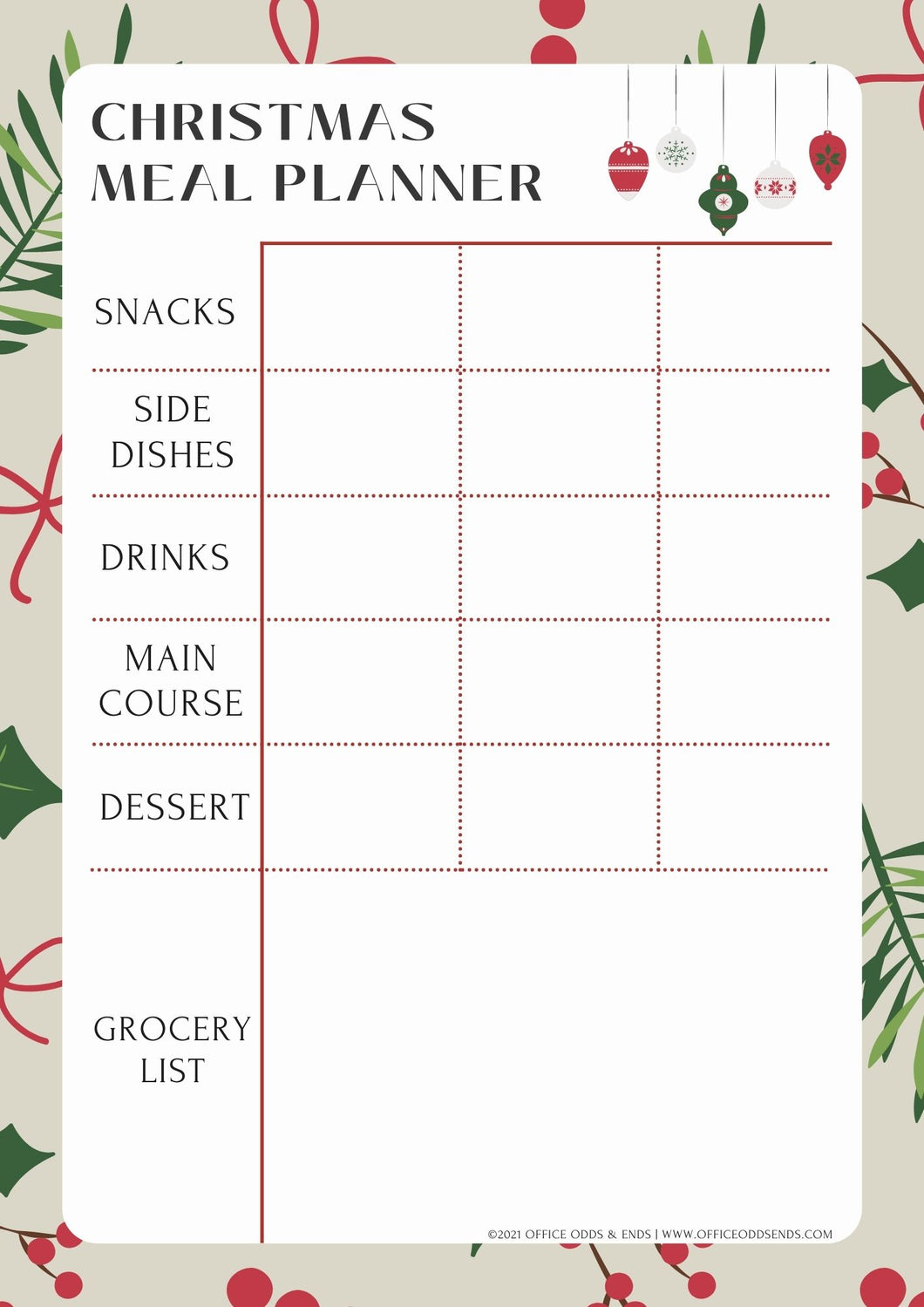 Christmas Meal Planner