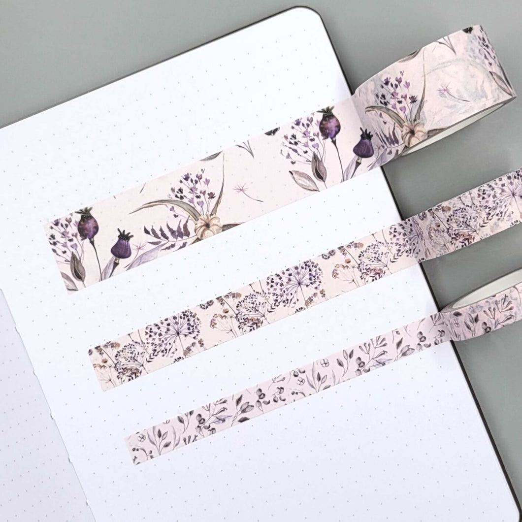 Mauve Floral Set of 3 Washi Tapes