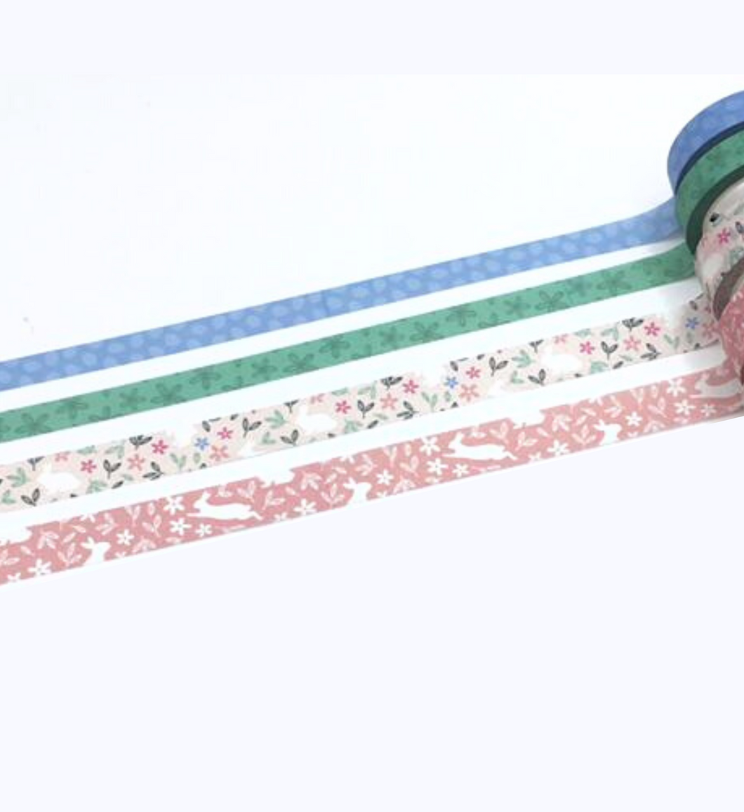 Green Flowers Slim Washi Tape